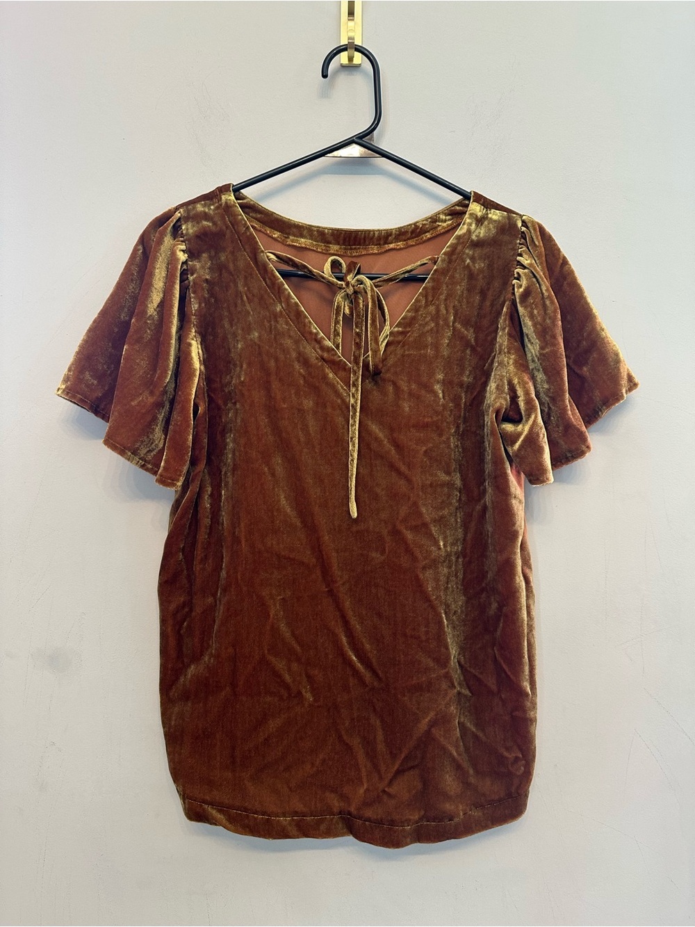 LOFT Velvet Burnout Short Sleeve Blouse - Copper Tone Size XS - Picture 5 of 6